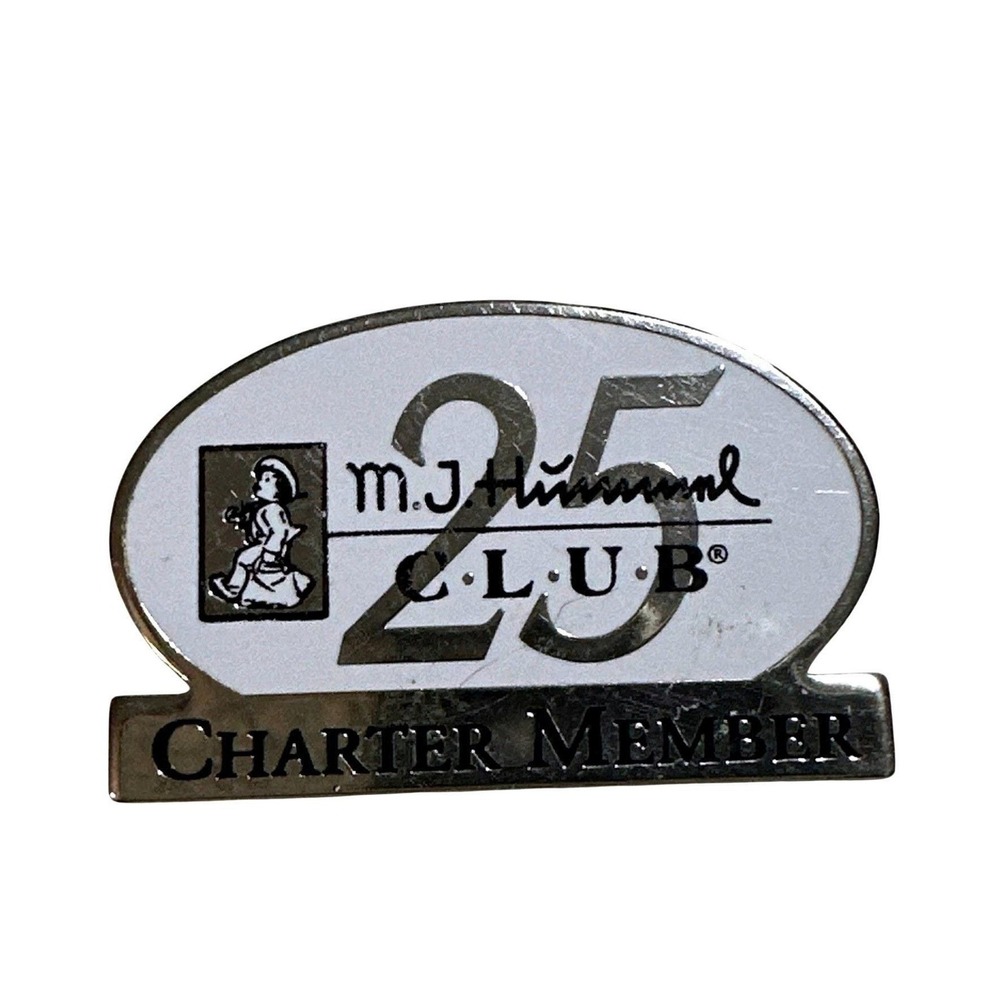 MJ Hummel Club 25th Anniversary Charter Member Enamel Pin Brooch Silver Tone